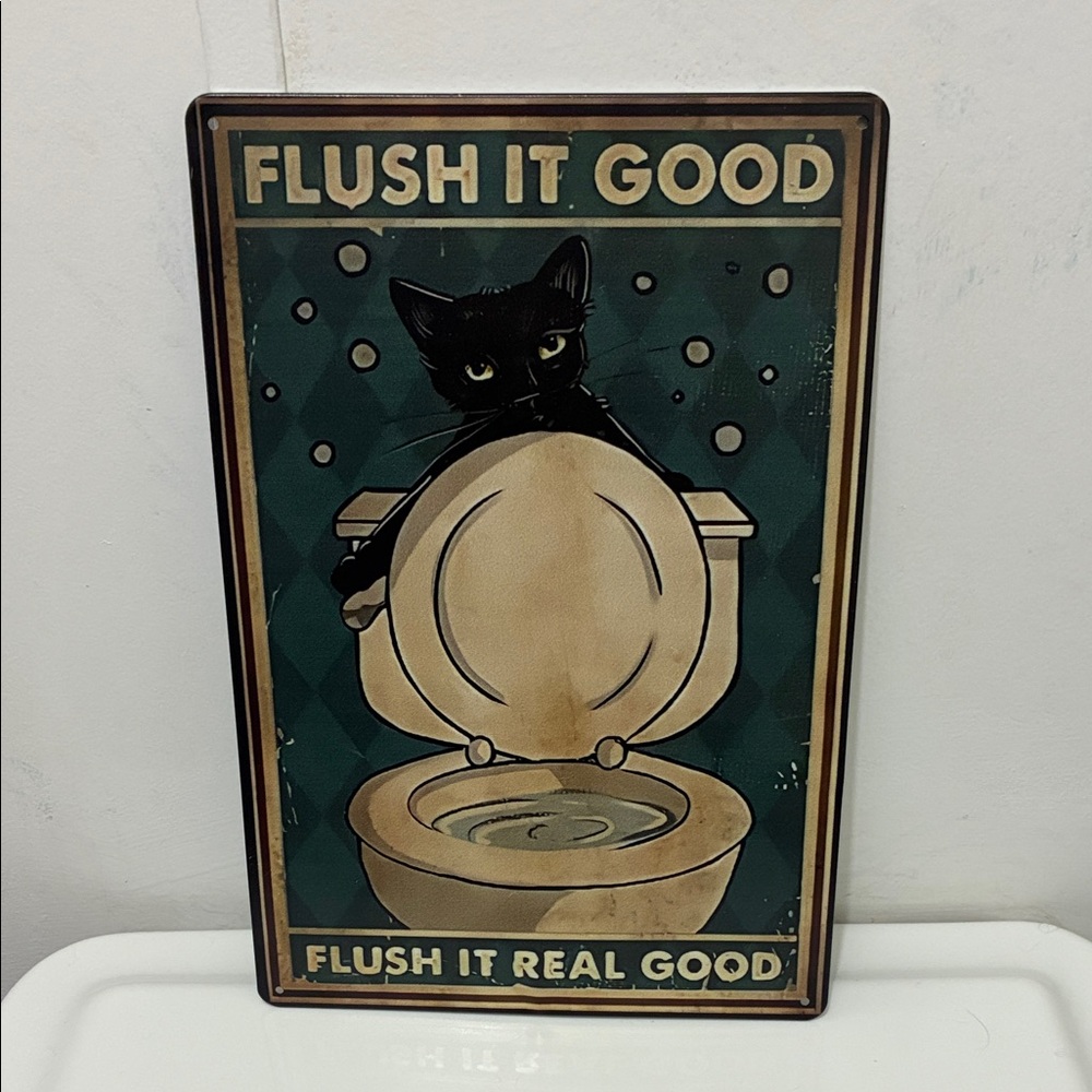 Vintage-Style Black Cat Toilet Art Tapestry - Flush It Good